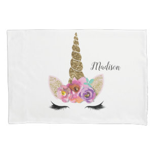 Blumenunicorn-GoldGlitzer-Girly Mädchen-Schein Kissenbezug