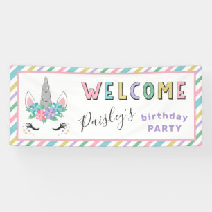 Blumenunicorn-Pastellgeburtstags-Party-Willkommen Banner