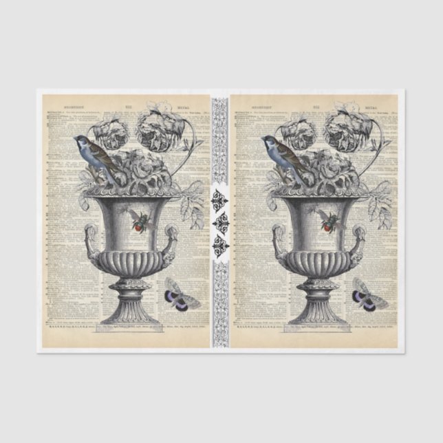 Blumenurn mit Vogel & Biene Seidenpapier (Vorderseite)