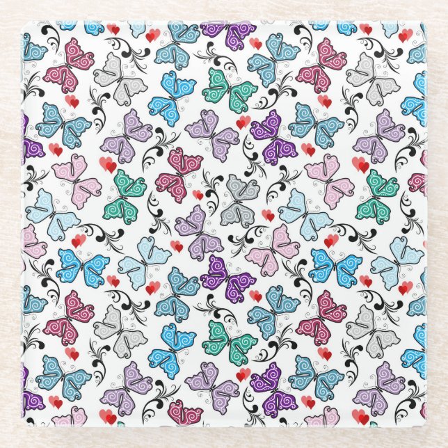 BlumenValentinsgruß-Muster Glasuntersetzer (Vorderseite)