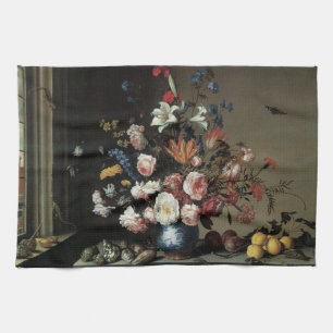 Blumenvase am Fenster, Balthasar van der Ast Geschirrtuch