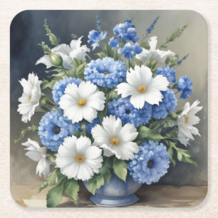 Blumenvase Elegante Aquarellmalerei Rechteckiger Pappuntersetzer