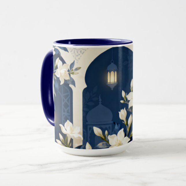 Blumenvase Islamische Bogen Tasse | Mitternacht un (Vorderseite Links)