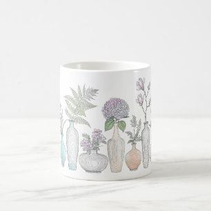 Blumenvase-Kaffee-Tasse mit botanischer Linienkuns Kaffeetasse