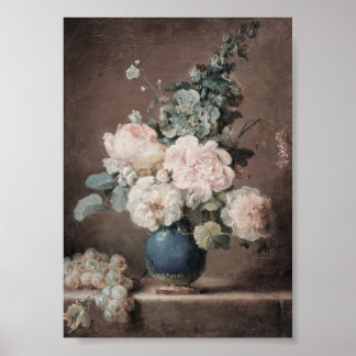 Blumenvase mit Trauben auf einer steinernen Brüstu Poster