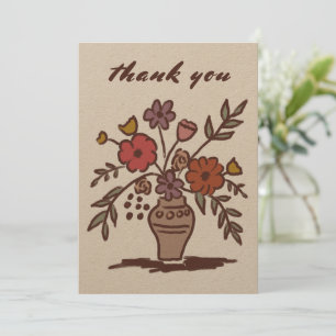 Blumenvase Rustikal Whimsical Skizze Neutral Kraft Dankeskarte