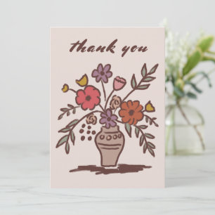 Blumenvase Rustikal Whimsikalische Skizze Neutrale Dankeskarte
