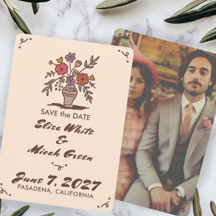 Blumenvase Rustikale Whimsikskizze Foto Save The Date