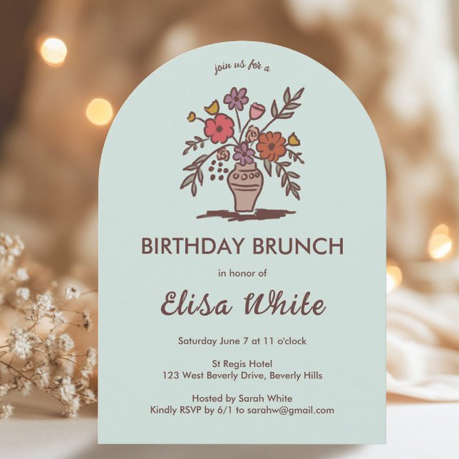 Blumenvase Rustikaler Whimsischer Arch Custom Gebu Einladung (Floral Vase Rustic Whimsical Arched Custom Birthday Party Brunch Feminine Invitation
)