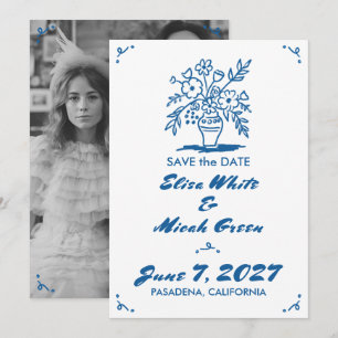 Blumenvase Rustikales Whimsisches Sketch Blaues Fo Save The Date