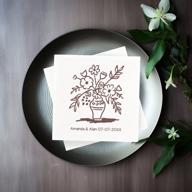 Blumenvase Sketch CUSTOM Hochzeitsstiftung Verlobu Serviette (Floral Vase Sketch CUSTOM Wedding Engagement Napkins
)