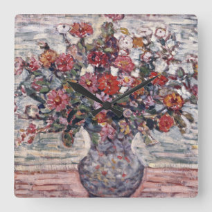 Blumenvase, Zinnias von Maurice Prendergast Quadratische Wanduhr