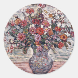Blumenvase, Zinnias von Maurice Prendergast Runder Aufkleber