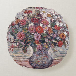Blumenvase, Zinnias von Maurice Prendergast Rundes Kissen