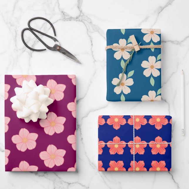 Blumenverpackungsbögen Geschenkpapier Set (Vorderseite)