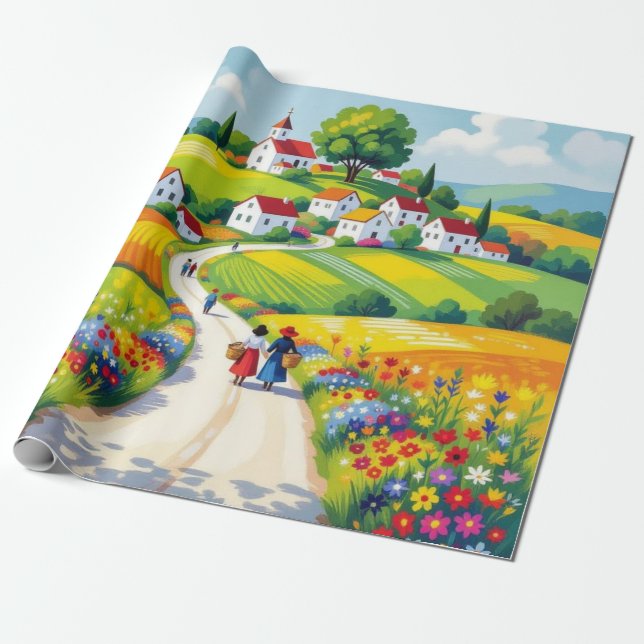 Blumenverpackungspapier Naiver Stil Geschenkpapier (Ungerollt)