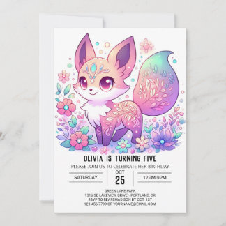 Blumenverzauberter Fox Digital Geburtstag Einladung