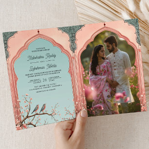 Blumenverzweig romantische Vögel indische Hochzeit Einladung