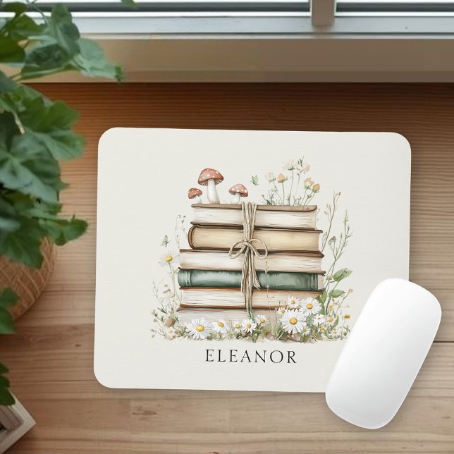 Blumenvintage-Bücher Weiblich Personalisiert Mousepad (Von Creator hochgeladen)