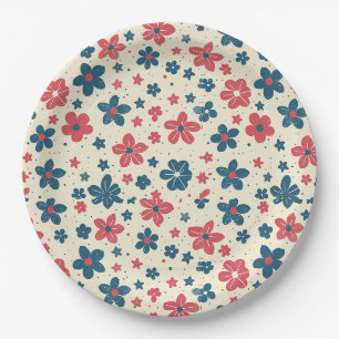 Blumenvintage-elegante Papierplatte zum 4. Juli Pappteller