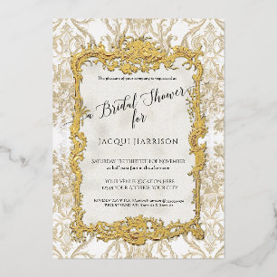 Blumenvintage Eleganz Taupe und Gold Brautparty Folieneinladung