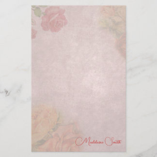 Blumenvintage-Rose mit individuellem Namen Briefpapier