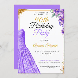 Blumenviolette Blumen 90. Geburtstag Einladung