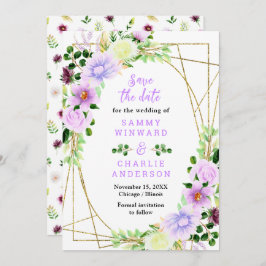 Blumenviolette Blumen mit Foliage Hochzeit Save The Date