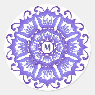 Blumenviolette Mandala. Monogramm. Runder Aufkleber