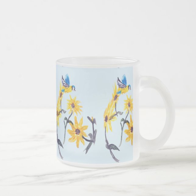 Blumenvogel Art, Blauer Tit Sonnenblumen Mattglastasse (Rechts)