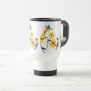 Blumenvogel Art, Blauer Tit Sonnenblumen Reisebecher