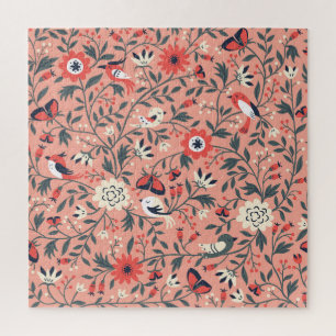 Blumenvögel Handgezogene Vintag Puzzle