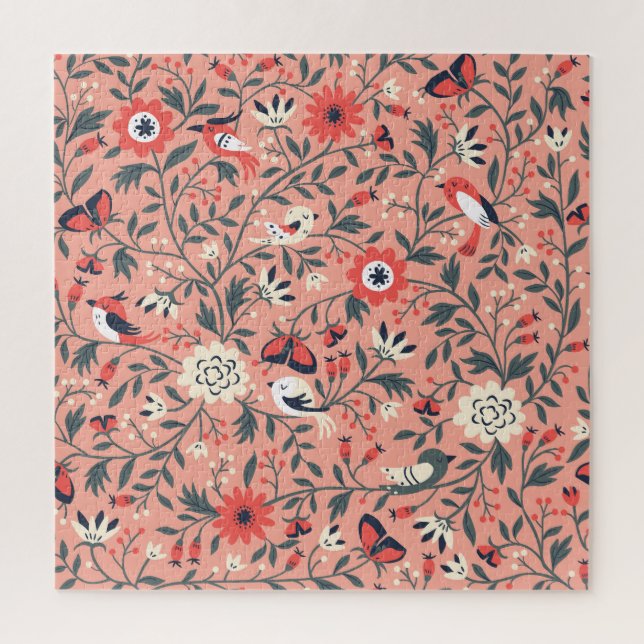 Blumenvögel Handgezogene Vintag Puzzle (Vertikal)