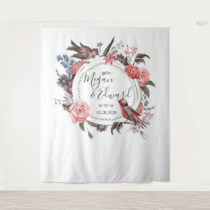 Blumenvogel-Hochzeits-Hintergrund-Empfangs-Dekor Wandteppich