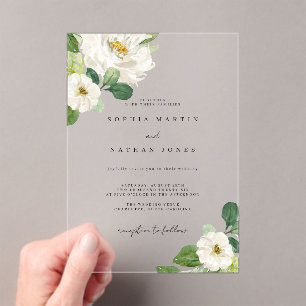 Blumenvogel Ivory Watercolor Grüne Hochzeit Acryleinladungen