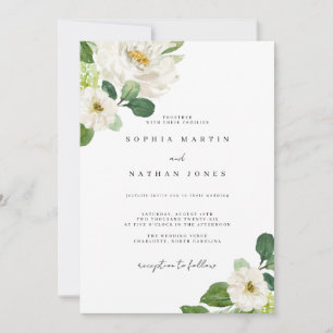Blumenvogel Ivory Watercolor Grüne Hochzeit Einladung