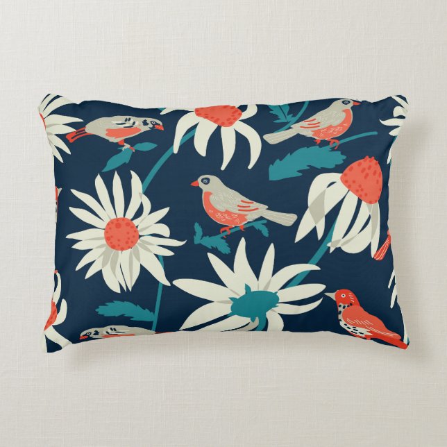 Blumenvögel: Vintages Nahtloses Design. Dekokissen (Vorderseite)