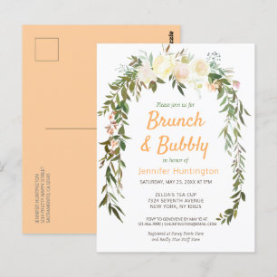 Blumenvogelgarnitur Peach Brunch & Bubbly Brautpar Postkarte