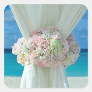 Blumenvorhang Strand Hochzeitsticker Quadratischer Aufkleber