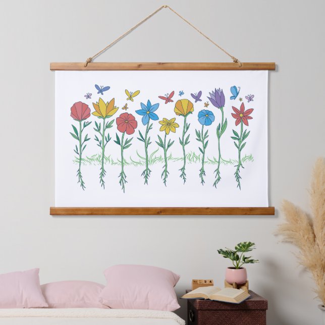 Blumenwachstumsdesign Wandteppich Mit Holzrahmen (Schlafzimmer)