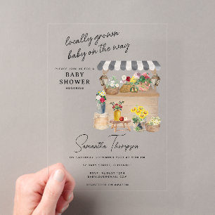 Blumenwagenstand Markt Baby Shower des Bauern Acryleinladungen
