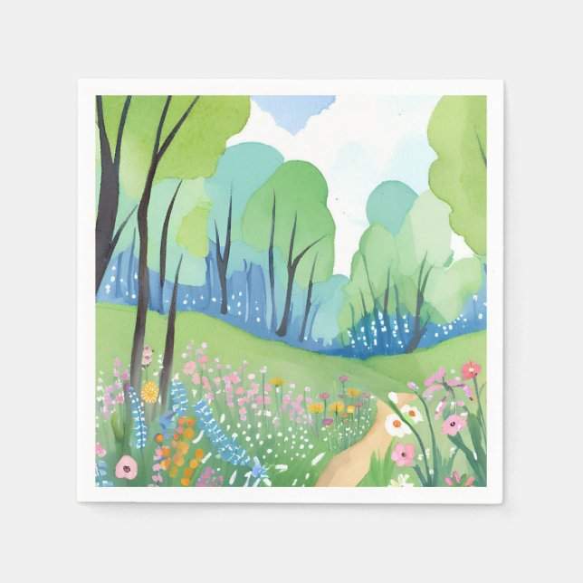 Blumenwald | Natur Wasserfarbe Wildblumen Serviette (Vorderseite)