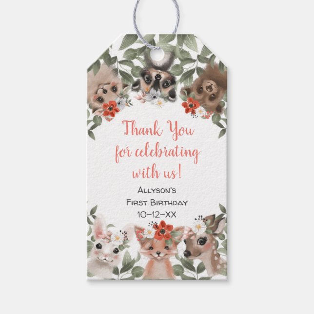 Blumenwaldtiere Waldmädchen Geburtstagsgeschenk Geschenkanhänger (Vorderseite)