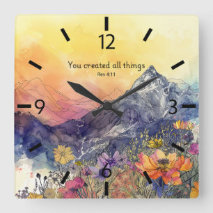 Blumenwalduhr mit Bibelverse Quadratische Wanduhr