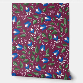 Blumenwallpaper in Burgund und Deep Blue Tapete