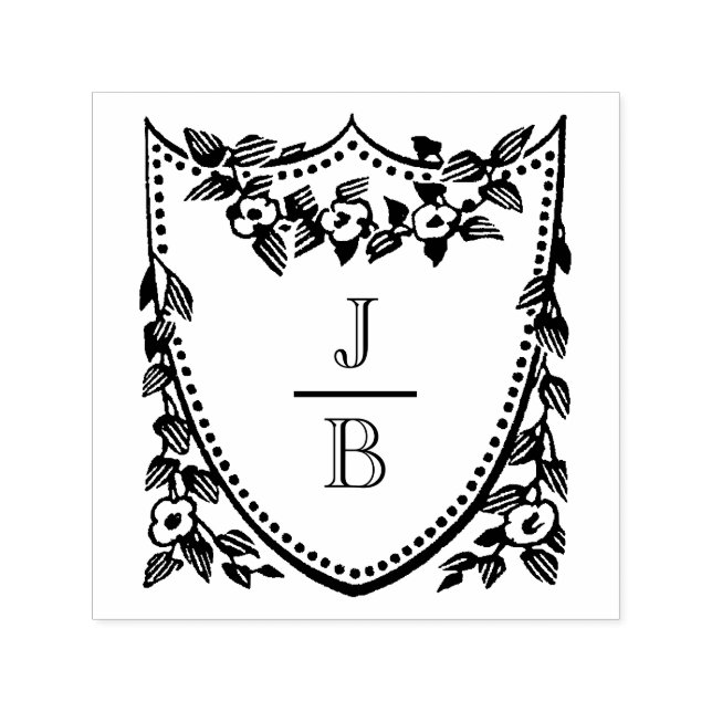 Blumenwappen 2 Anfangsbuchstaben Hochzeitsmonogram Permastempel (Design)