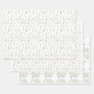 Blumenwasser Alphabet Babydusche Geschenkwrake Geschenkpapier Set