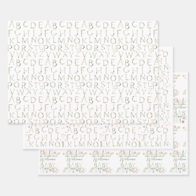 Blumenwasser Alphabet Babydusche Geschenkwrake Geschenkpapier Set (Set)