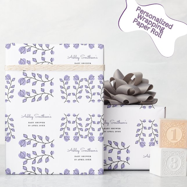 Blumenwasser-Babydusche (Lavendel) Geschenkpapier (Von Creator hochgeladen)