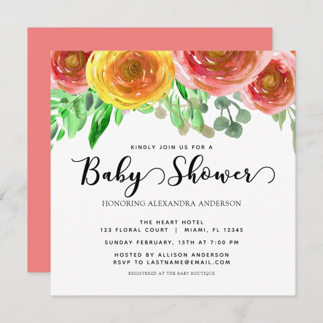 Blumenwasser Blume Grüne Kinderdusche Einladung (Vorne/Hinten)